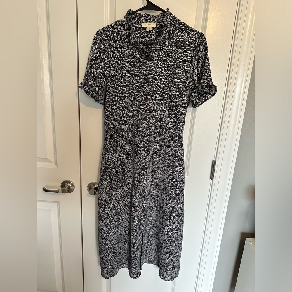 Womens Monteau A-Line Flowy Black and White Polka Dot Dress Size Large